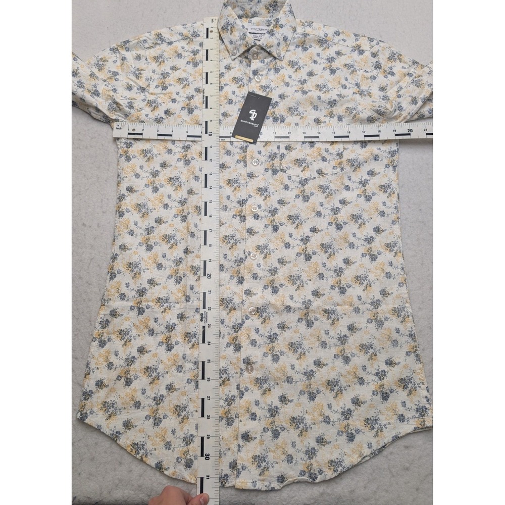 NWT Shaftesbury London Button Down Mens 15 White Blue Floral Slim Fit Non-Iron - Picture 4 of 7